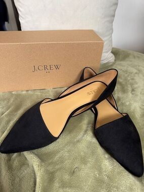 J. Crew Black Suede Pointed D'Orsay Flats